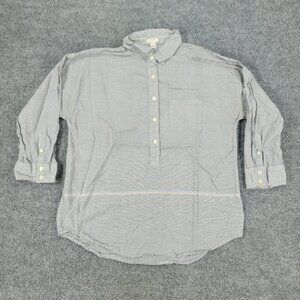 J Crew Button Shirt Women's Small Gray Striped Pocket 3/4 Sleeve Top Pullover